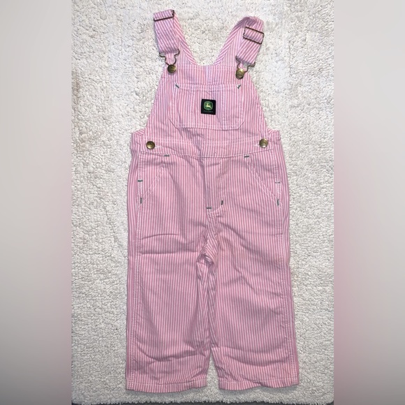 John Deere Other - John Deere Overalls Pink White Stripes Toddler Bib 2T Baby Girl Farmer Girl